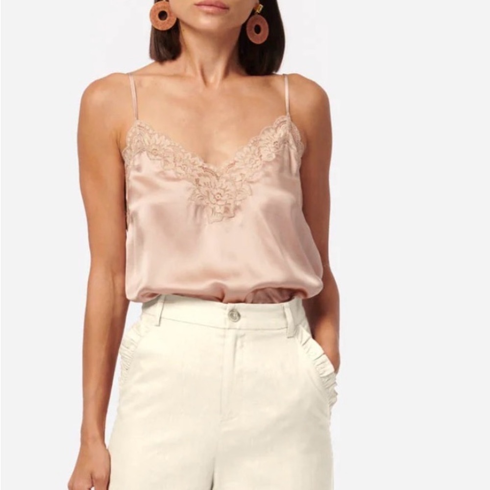 Top Womens small tan Lace Cami Satin Boxy Capsule Y2K Grunge Boho romantic New